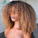 Ombre kinky Curly Wig Human Hair With Bangs Brazilian