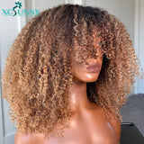 Ombre kinky Curly Wig Human Hair With Bangs Brazilian