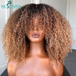 Ombre kinky Curly Wig Human Hair With Bangs Brazilian