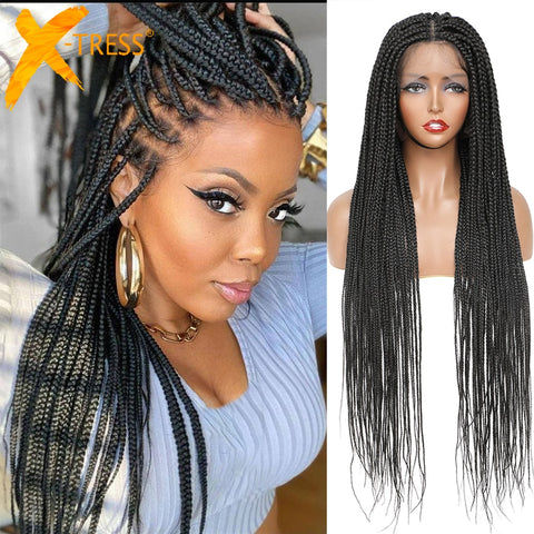 Lace Front Box Braided Synthetic Wigs Knotless Cornrow With Baby Hair