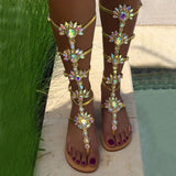 Bohemia Rhinestone Knee High Sandals