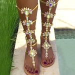 Bohemia Rhinestone Knee High Sandals