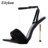 Fur Buckle Strap Heel