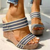 Striped Slip On Wedges