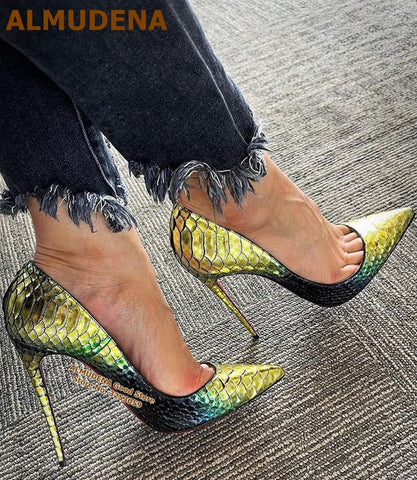 Gradient Color Snakeskin Heels