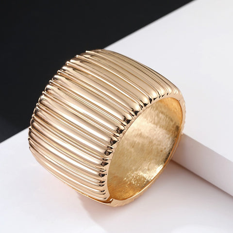 Wide Geometric Gold Bangle