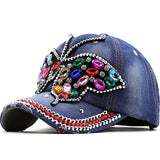 Crystal Butterfly Denim Cap