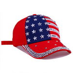 Bling Rhinestone Stripe Stars American Flag Baseball Cap Snap Back Hats for Men Women,Navy Red Black